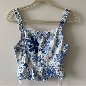 UO Goodie Lace-Up Bustier Top in Blue Multi